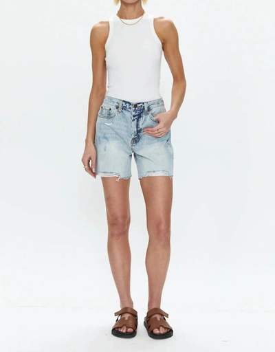 Pistola Devin High-rise Distressed Cut-off Jean Shorts In Blue