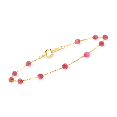 Rs Pure By Ross-simons Pink Tourmaline Bead Station Bracelet In 14kt Yellow Gold In Red