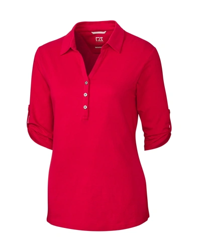 Cutter & Buck Ladies' Elbow-sleeve Thrive Polo Shirt In Red