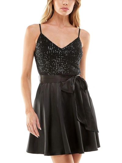 B Darlin Juniors Womens Sequined Mini Cocktail And Party Dress In Black