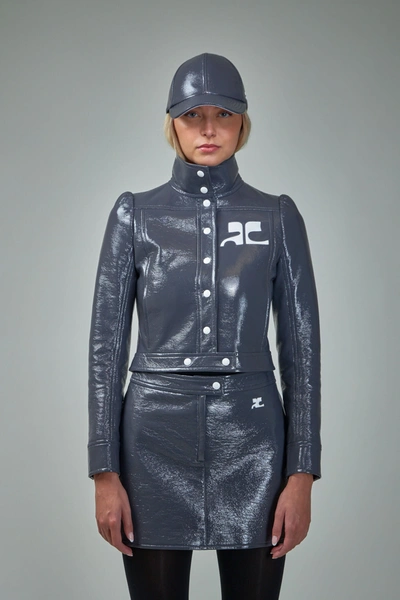 Courrèges Reedition Cropped Coated Cotton-blend Jacket In Black