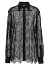 Dolce & Gabbana Black Slim Shirt With Satin Details In Chantilly Lace