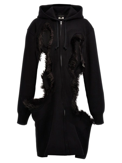 Comme Des Garçons Homme Deux Cut-out Faux-fur Trim Hoodie In Black