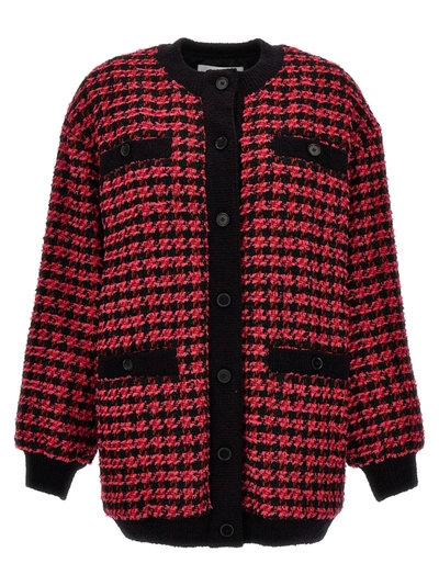Msgm Houndstooth-pattern Round-neck Cardigan In Multicolour