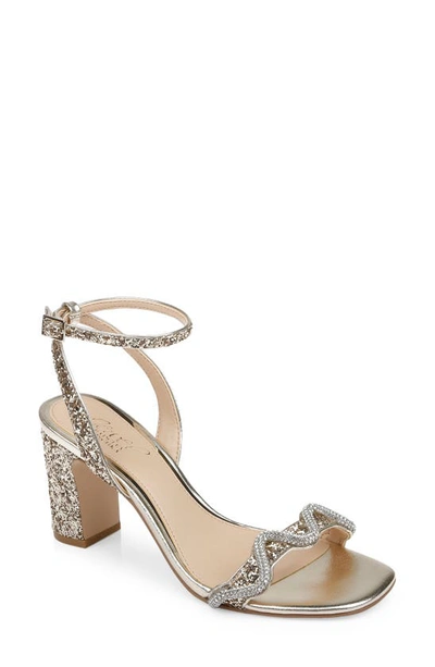 Jewel Badgley Mischka Gem Glitter Ankle Strap Sandal In Gold Glitter