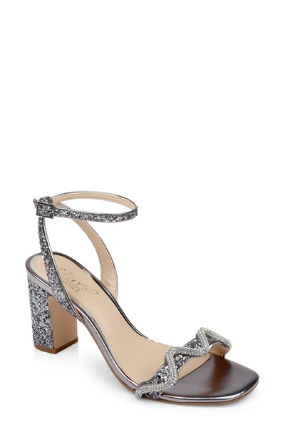 Jewel Badgley Mischka Gem Glitter Ankle Strap Sandal In Smoke Glitter