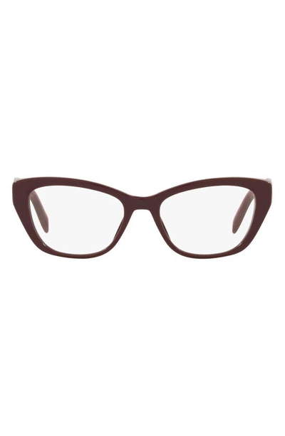 Prada 52mm Cat Eye Optical Glasses In Bordeaux