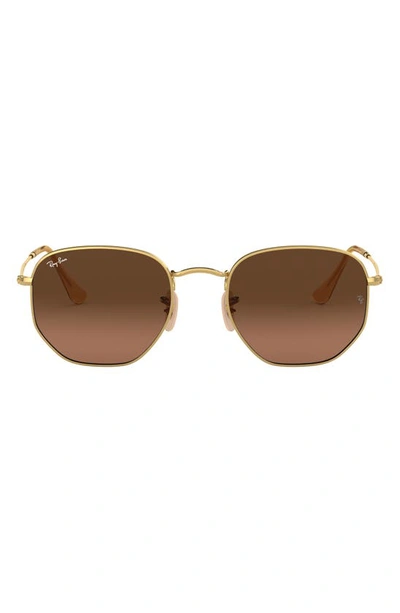 Ray Ban 48mm Gradient Small Irregular Sunglasses In Gold