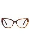 Prada 52mm Rectangular Optical Glasses In Brown Tort