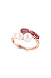 Effy 14k Rose Gold Pink Tourmaline, Diamond & Freshwater Pearl Ring In Rose Gold Multi