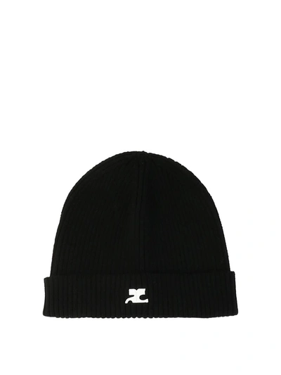 Courrèges Logo Embroidered Beanie In Black