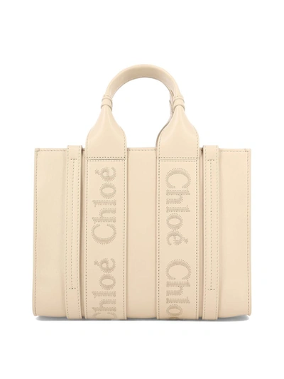 Chloé Small Woody Leather Tote Bag In Cement Pink