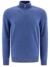 Brunello Cucinelli Men's Cashmere Turtleneck Sweater With Zipper In Blue