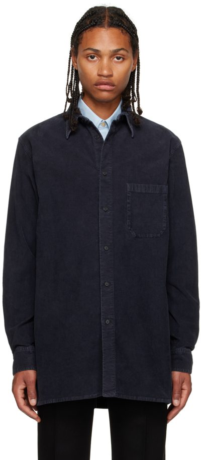 The Row Navy Melvin Shirt In Nvy Navy