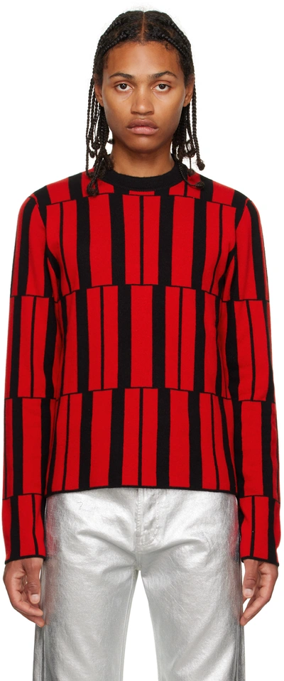 Ferragamo Man Crew Neck Jacquard Sweater In Red