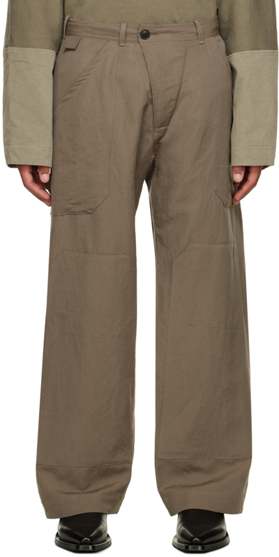 Jan-jan Van Essche Taupe #75 Trousers In Dove Wool Linen Twil