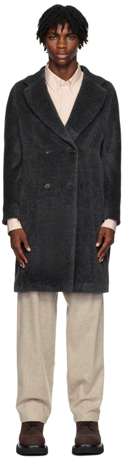 Max Mara Gray Double-breasted Coat In 028 Dark Grey