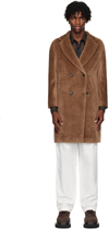 MAX MARA BROWN DOUBLE-BREASTED FAUX-FUR COAT