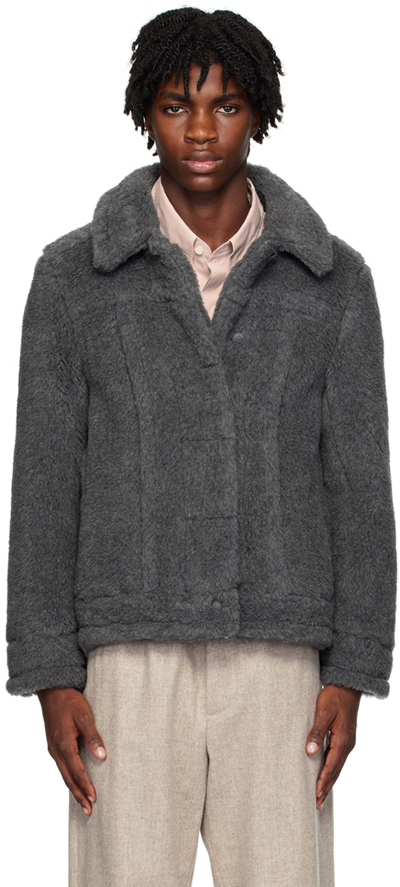 Max Mara Grey Short Faux-fur Jacket In 001 Medium Grey