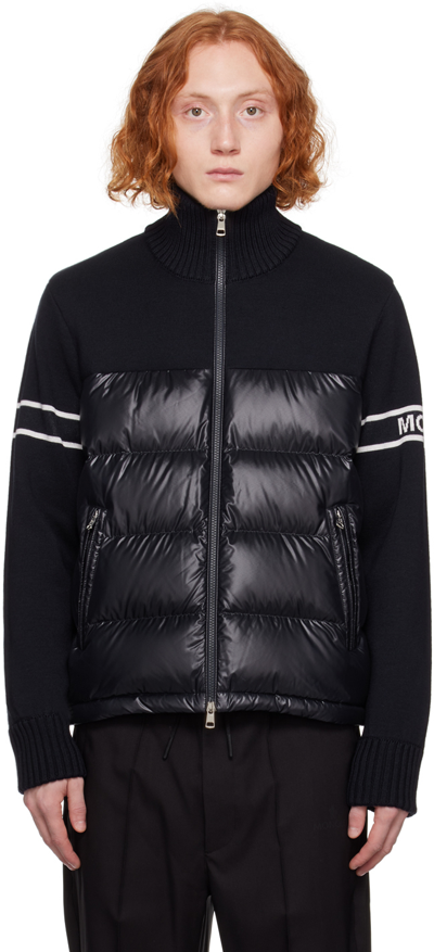 Moncler Wool Quilted Down Jacket In Navy