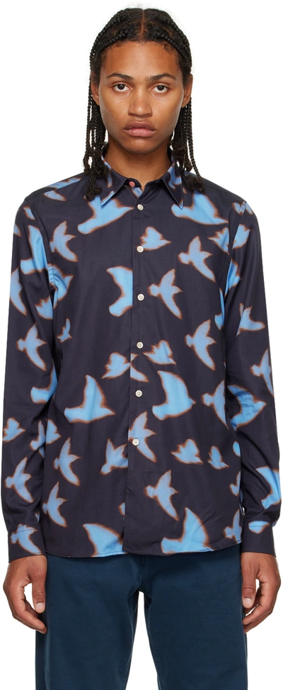 Ps By Paul Smith Shadow Birds-print Long-sleeve Shirt In Multicolor
