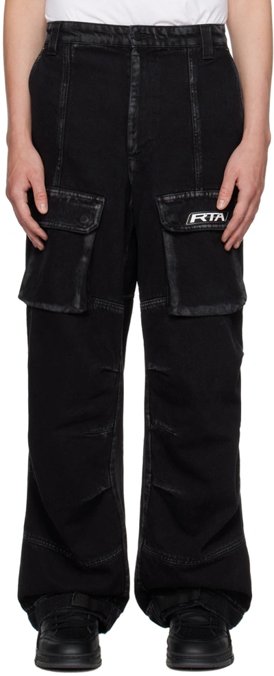 Rta Black Wide-leg Denim Cargo Trousers In Black Outline