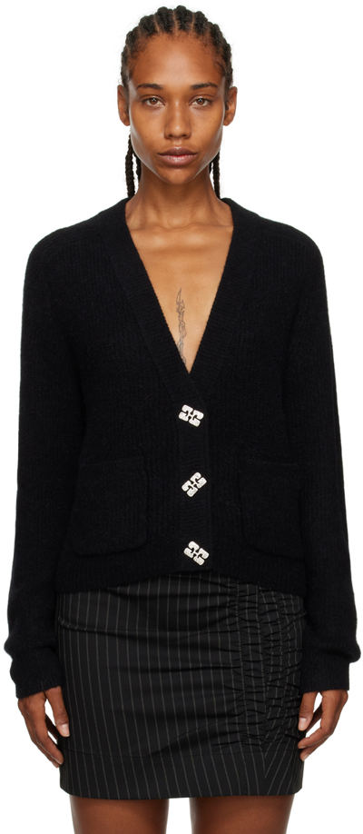 Ganni Cardigan With Embellished Buttons In Black