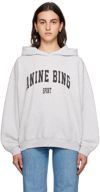 Anine Bing Womens Harvey Logo-print Cotton-jersey Hoody Grey Melange
