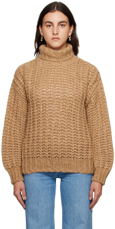 Anine Bing Iris Cable-knit Merino Wool-blend Sweater In Brown