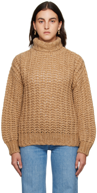 Anine Bing Iris Cable-knit Merino Wool-blend Jumper In Camel