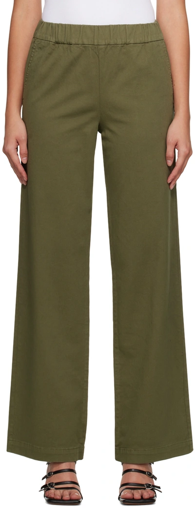 Anine Bing Koa Stretch Cotton Straight Trousers In Army Green