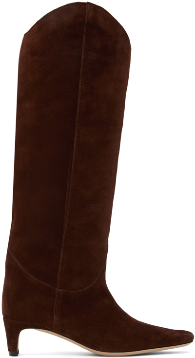 Staud Brown Western Wally Boots In Maho Mahogany