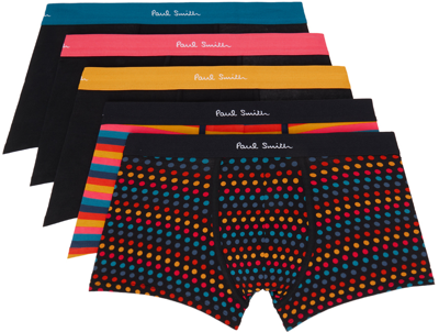 Paul Smith Five-pack Logo-waistband Boxers In Blacks