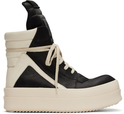 Rick Owens Black Mega Bumper Geobasket Trainers In Black,white