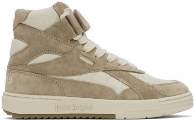 Palm Angels University High-top Suede Sneakers In White Camel