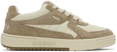 Palm Angels Palm University Suede Sneakers In Beige,white