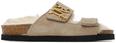 Palm Angels Faux Fur-trimmed Suede Sandals In Beige