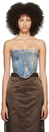 Open Yy Blue Jean Effect Denim Corset In Denim Blue