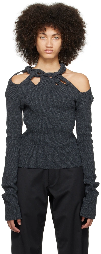 Jade Cropper Gray Cutout Sweater In 007 Grey