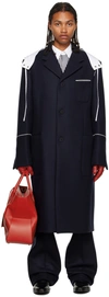 Ferragamo Single-breasted Hooded Coat In 1578/300 New Navy