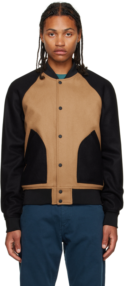 Ps By Paul Smith Beige & Black Varsity Bomber Jacket In 64 Browns