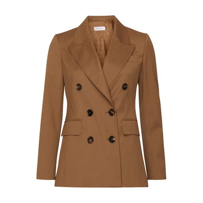 Max Mara Double-breasted Long-sleeved Blazer In Cuoio
