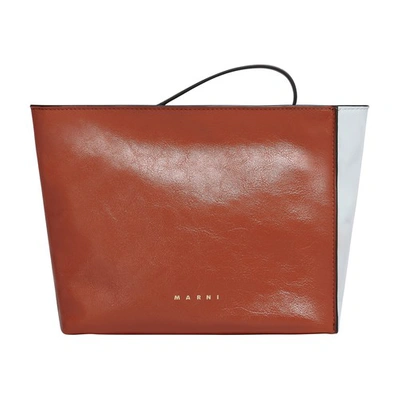 Marni Pochette Museo Soft In Tumbled Leather In Rust_cloud_black