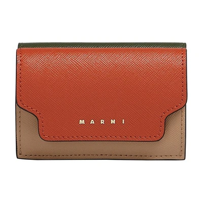 Marni Saffiano Leather Tri-fold Wallet In Brick_pompeii_gazebo