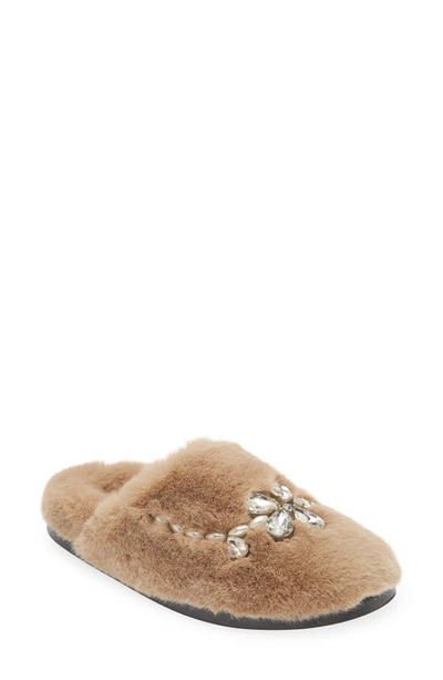 Simone Rocha Embellished Faux Fur Slippers In Natural/pearl/clear