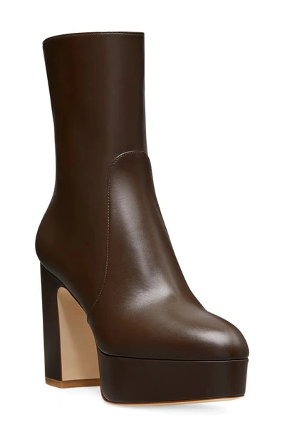 Stuart Weitzman Women's Lala 110mm Leather Side-zip Platform Booties In Walnut