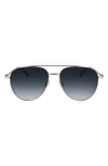 Ferragamo Gancini Evolution 61mm Aviator Sunglasses In Light Gold/blue G