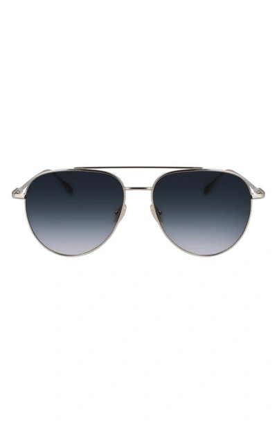 Ferragamo Gancini Evolution 61mm Aviator Sunglasses In Light Gold/ Blue Gradient