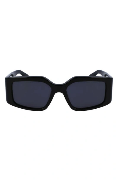 Ferragamo Micro-logo Acetate Rectangle Sunglasses In Dark Grey Grey