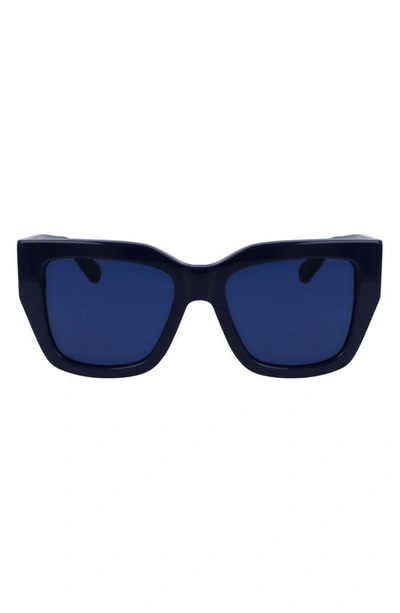 Ferragamo Gancini 55mm Modified Rectangular Sunglasses In Blue/blue Solid